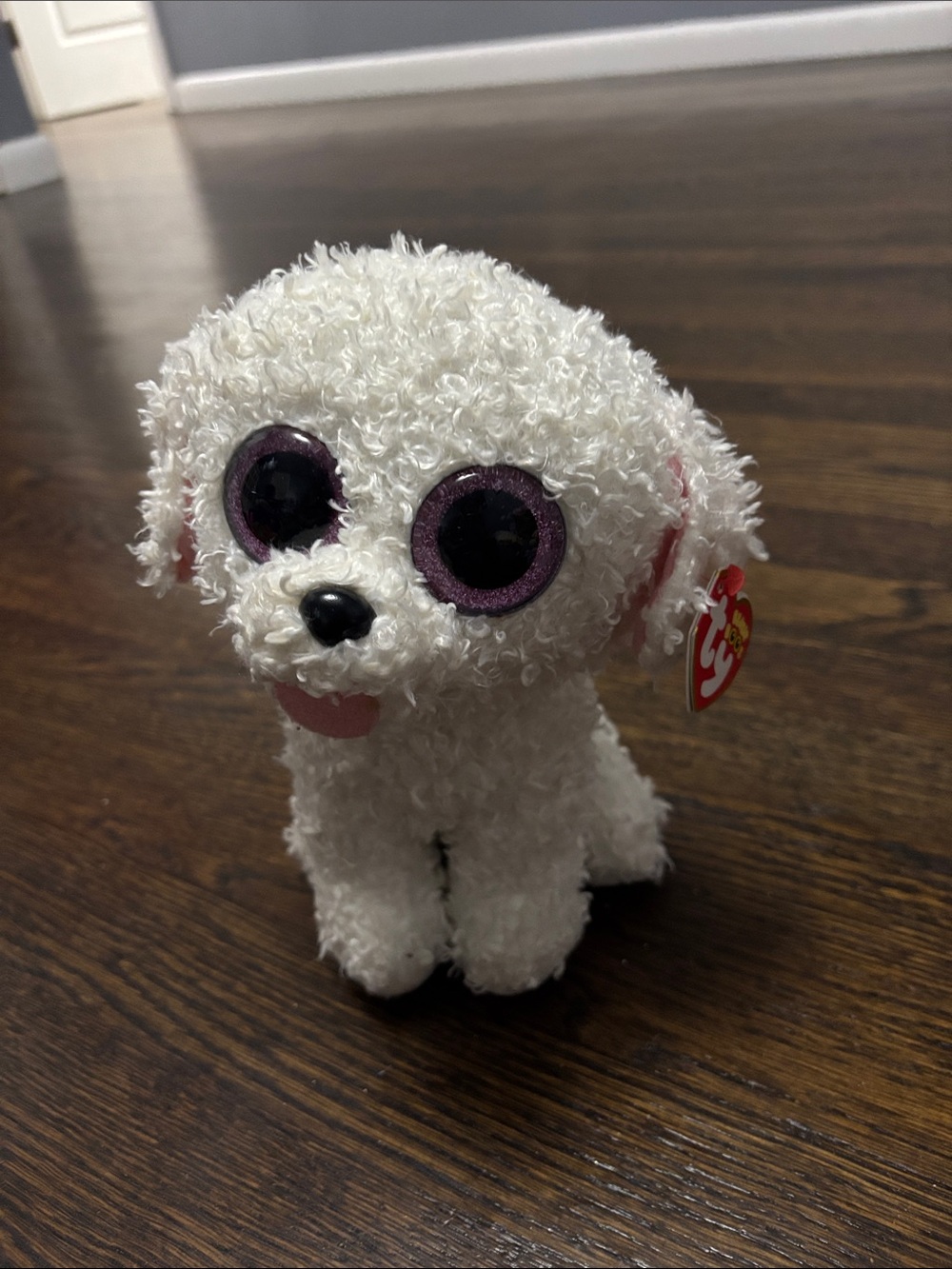 Ty White Plush Puppy with Purple Glitter Eyes